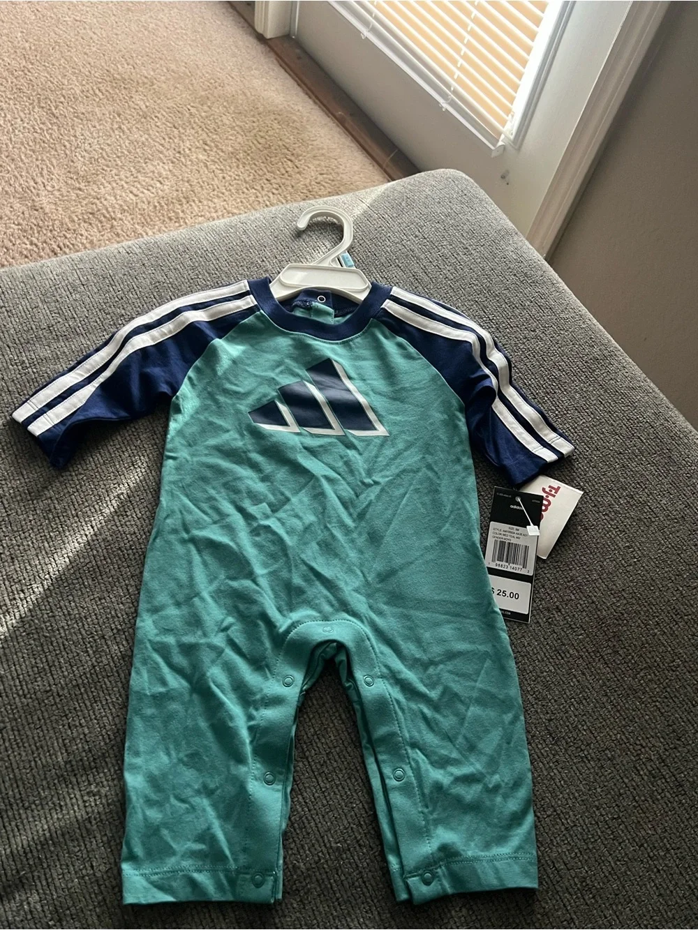 adidas Teal and Navy Short-Sleeve Baby One-Piece Romper